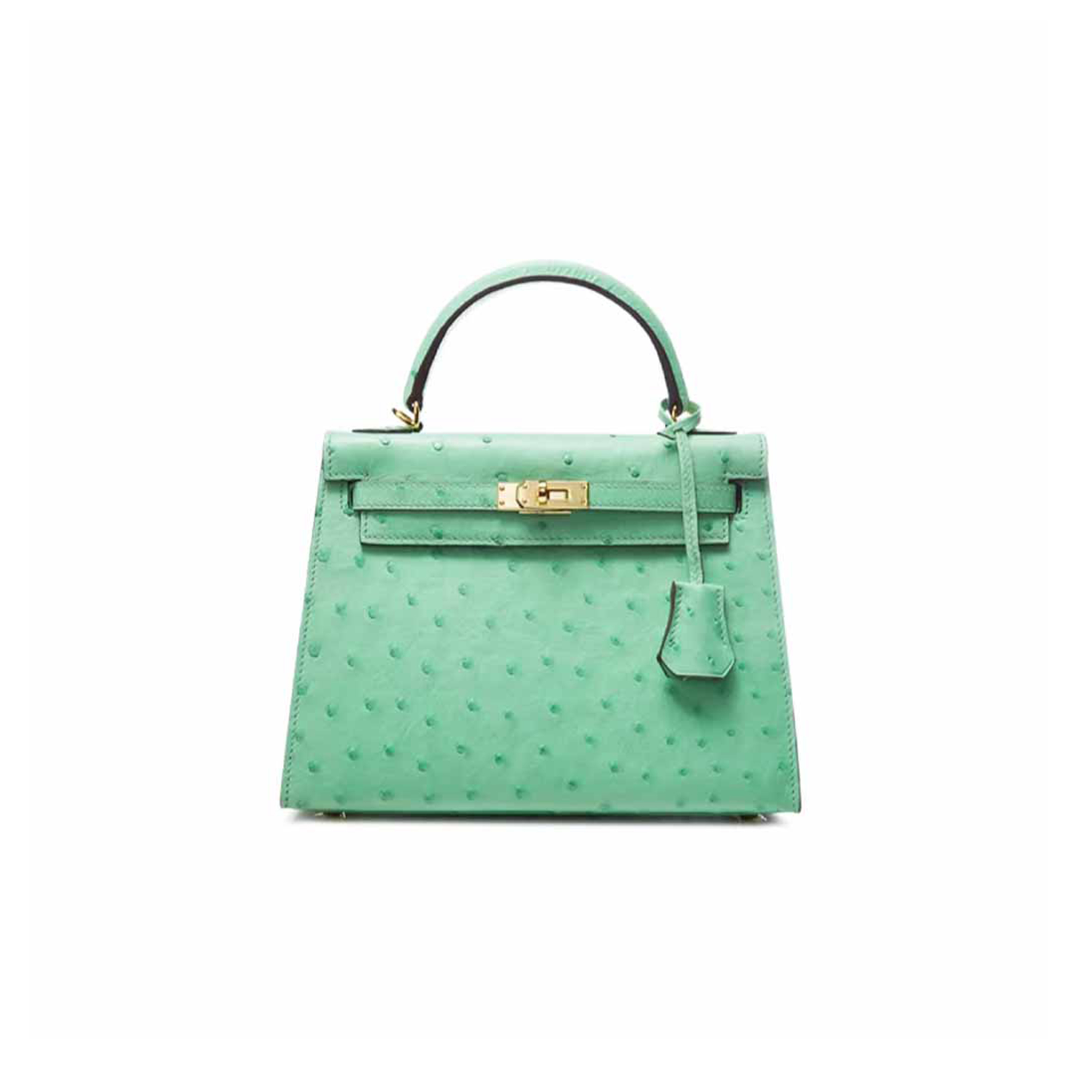 HERMÈS MASTER KELLY 25 OSTRICH MINT GREEN GOLD BUCKLE (25*17*7cm) 